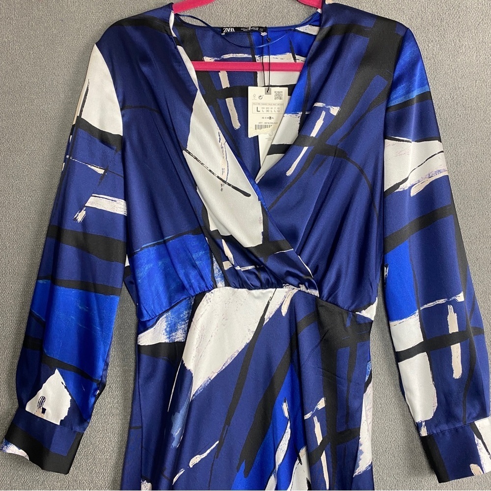 Zara abstract printed long sleeve midi maxi dress size L - Picture 3 of 7